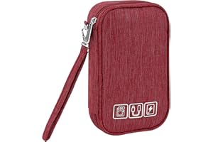 Tunejoy Sac de Rangement Câbles Petit Electroniques Portable Pochette Rangement Imperméable Organisateur pour Banque d'alimentation Fil d'écouteur USB 18,5x11,5x2,5 cm Rouge