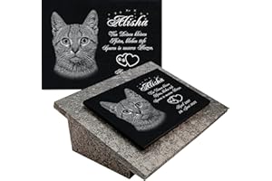 LaserArt24 Granit Grabstein, Grabplatte oder Grabschmuck mit dem Motiv Katze-gg08s und Ihrem Foto/Text und Daten