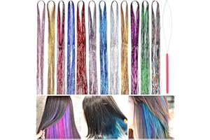 HAEPXYBY 12 Colores Extensiones de Cabello, Extensiones Hebras de Oropel con para Cabello con herramientas para Mujeres y Niñas, Cosplay, Party