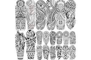 LAROI 20 Sheets Long Sleeve Maori Temporary Tattoos Men Women Adhesive Tattoos Adults Fake Tattoo Sticker Sleeves Waterproof Black Maori Adhesive Tattoos for Sticking on the Skin Festival