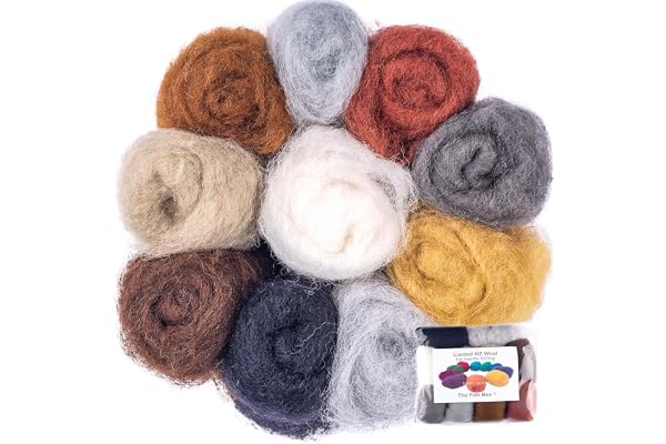 The Felt Box Laine de feutrage à l'aiguille cardée : fibres courtes et grossières mélangées ensemble, utilisation comme laine principale ou de finition – Gris et marron