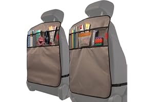 Lusso Gear Heavy Duty Kick Mats (2 Pk) - Back Seat Protector, Sag Proof, Waterproof, Car Back Seat Cover for Kids Who Make Big Messes, 3 Reinforced Storage Pockets, Premium Oxford Fabric (Gray)