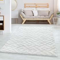 Tapis Cannes à Poils Courts 120x170 Cm - Design Bohème Scandinave Avec Motif Géométrique 3D - Crème