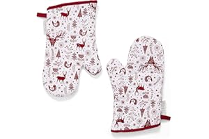 Cooksmart British Designed Christmas Gauntlet Oven Gloves | Festive oven Gloves For All Type of Kitchens | Oven Mitts For Men & Women - A Nordic Christmas