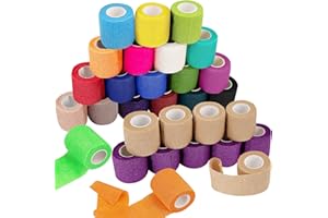 BQTQ 30 Rolls Cohesive Bandage 2 Inch Self Adherent Sport Wrap Tape Breathable Athletic Tape for Human and Animals Ankle Sprains Swelling, 22 Colours