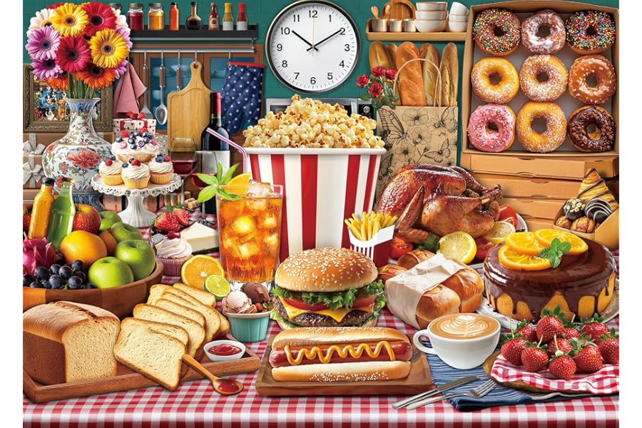 HUADADA Jigsaw Puzzles for Adults 1000 Food Feast 1000 Piece Jigsaw Puzzles for Adults The Whole for Women, Gifts for Men-Jigsaws 1000 Pieces