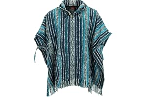 LOUDelephant 100% Woven Gheri Cotton Mexican Style Hooded Poncho Unisex One Size