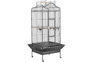 Yaheetech Cage Oiseaux Grande Voliere Oiseaux Interieur 81 x 77 x 160 cm Cage Perroquet avec roulettes Toit ouvrable