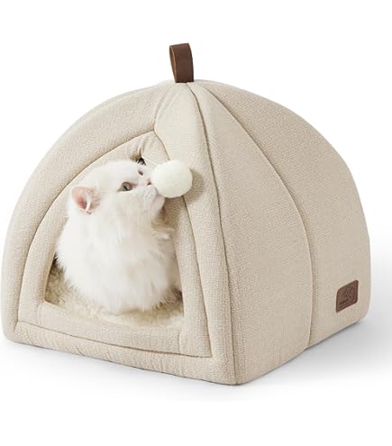 Jiupety Schattig Kattenhol voor Binnen, Kattengrot met Wasbaar Kussen, Zacht en Comfortabel Kattennest, Cat Bed Geschikt voor Binnenkatten of Puppy's, Cat House Rabbit, L