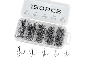 Piscorush 50/150 Pieces Treble Hooks Set, Treble Fishing Hooks, Carbon Steel, Fishing Hook Set, Carp Hooks, for Hard Bait, Saltwater, Freshwater Fishing