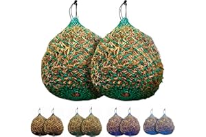 Majestic Ally 2 Pcs 1.25”x1.25” Holes Ultra Slow Feed 40” Very Sturdy Hay Net with Bottom Ring for Goat, Sheep and Livestock Simulatr grazing, Reduces Waste (Turquoise)
