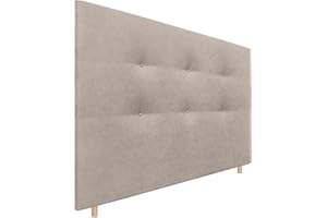 DHOME Cabecero Capitoné hasta el Suelo Cabezal 8cm tapizado ACUALINE Tela y Polipiel para Cama Dormitorio (145x120cm (135/140), Tela Beige)