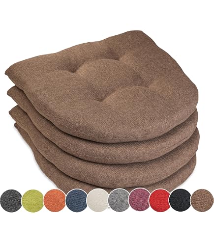Galette De Chaise 40x40 Cm - Tissu Satiné Marron Vison - 4 Rabats Et Nouettes - Lavable à 30°C - Collection Basic