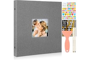 Benjia Album Fotos Autoadhesivo, Lino Album de Fotos Adhesivo con Pegatinas Metálicas para Bolígrafos 10x15 11x15 13x18 (Gris, Pequeño 40 hojas / 80 páginas)