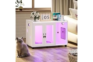 Lvifur Muebles para Gatos de Doble Puerta, Casa para Gatos, Agujero para Gatos con Lámpara de Desinfección Ruedas Bloqueables Muebles de Almacenamiento para Gatos con Rascador Blanco