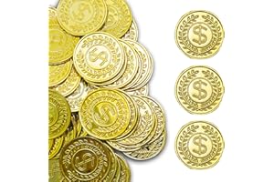 soitzhoc 100 pezzi monete d'oro di plastica， monete finte, monete giocattolo monete d'oro giocattolo per cacce al tesoro e bomboniere