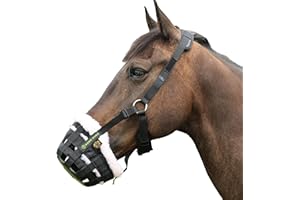 T TEKE Nano-Duro II Deluxe Horse Grazing Muzzle with Fleece Fur Lining, Full Adjustable Neoprene Cushion Halter