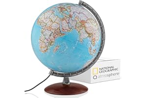Q atmosphere® National Geographic Verve Classic Leuchtglobus - 30 cm Globus mit politisch-physischer Kartografie in deutscher Sprache, beleuchtet und mit drehabren Holzfuß und Metallmeridian