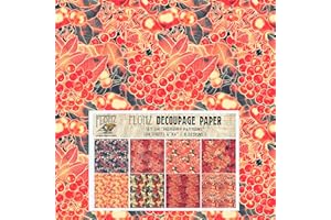 Decoupage Paper Pack (24 Sheets 6"x6") Redberry Patterns FLONZ Vintage Styled Seamless Pattern Paper for Decoupage, Craft and Scrapbooking Wildberry Raspberry