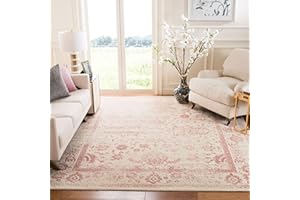 Safavieh Distressed Teppich für Wohnzimmer, Esszimmer, Schlafzimmer - Adirondack Collection, Kurzer Flor, Elfenbein und Rose, 200 X 200 cm