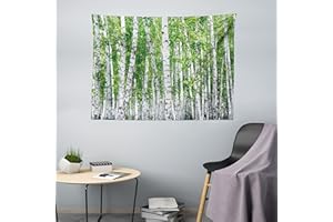 ABAKUHAUS Betulla Arazzo, Estate Fresca Foglie, Tessitura della Parete per la Decorazione Interna, 200 cm x 150 cm, Verde Bianco Nero