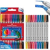 Faber-Castell &Ccedil;ift U&ccedil;lu Ke&ccedil;eli Kalem, Simli,10'lu,Dayanıklı ve Parlak Renkler,Su Bazlı M&uuml;rekkep