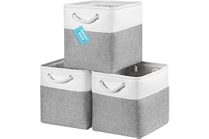 OrganiHaus Set di 3 Cubi Scatole Portaoggetti 28x28, Cestini Portaoggetti in Tessuto con Manici in Corda, Cubi Portaoggetti Pieghevoli per Libreria Kallax, Cestino per la Cameretta. Grigio/Bianco