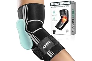 AREST Ellenbogenbandage mit Kompressionsband - Sportliche Ellbogen Bandage - Ellenbogen Bandagen Herren und Damen - Bandage Ellenbogen für Gym - Ellbogenschoner Verstellbar (XL)