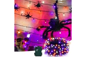 ‎ETOPGO Etopgo Halloween Dekorationen Lichterkette 5M 50LED Orange Lila Weiß Lichterketten Batterie mit Timer, IP65 Wasserdicht Halloween Deko Outdoor für Innen Außen, Party, Garten