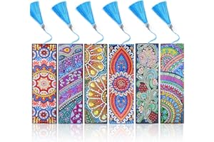 Fanshiontide 6 Stück Diamant Malerei Lesezeichen, 5D DIY Mandala Diamond Painting Lesezeichen, Stickerei Malerei nach Zahlen Kit für Student Graduierung Geburtstag Geschenk und Seite Markierung