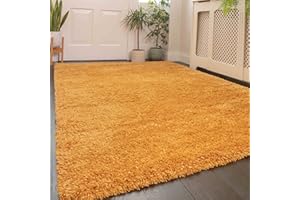 THE RUG HOUSE Modern Thick Ochre Mustard Yellow Shaggy Area Rug Durable Super Soft Fluffy Shag Rugs Living Room Lounge Bedroom 121cm x 171cm