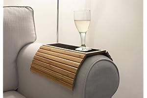 En Route Sofa Arm Tray Table. Slinky Secure/Flexible/Foldable Couch Tray Table with Non-Slip Mat for Drinks, Food, Phone or Remote. Sustainable Slinky Bamboo Design