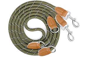 PETCOOZ Smycz treningowa dla psów, regulowana podwójna końcówka, 3 m, dla średnich i dużych psów, profesjonalna smycz odblaskowa, zatrzymująca ciągnięcie, kontrola ciągnięcia, bez użycia rąk, do