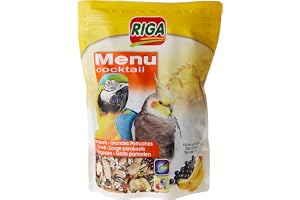 Riga - Menu Cocktail – godsaker för storparakiter och papegojor – kornblandning, rik på frukt – vitaminkälla – energirik och balanserad mat – doypack 500 g