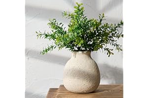 PORCER Ceramic Rustic Flower Vase, 6.1 Inch Cute Boho for Home Decor, Farmhouse Terracotta Vase for Living Room, Table, Shelf, Mantel Decoration, Farmhouse, White