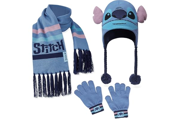 Disney Stitch Ensembles Fille d’Accessoires d'Hiver 1, 2 ou 3 Pièces - Bonnet Enfant, Écharpe, Gants Hiver - Cadeau Fille