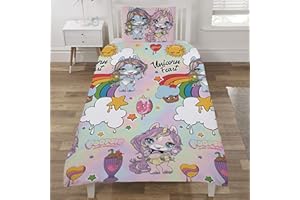 Coco Moon Poopsie Rainbow Unicorn Surprise Reversible Single Duvet Cover and Pillow Set for Kids Ideal Girls Bedding Gift