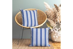 ENCASA XO Encasa Homes Fundas de Almohada 2 Piezas (50 x 50 cm) - Franca Rayas Azules - Lona de algodón Suave sin Color Rectangular Funda de cojín Decorativo Colorido para la decoración del hogar
