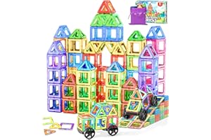 COOLJOYA Bloques Magneticos Construccion Niños, Construcciones Magneticas Bloques de Construcción Magnéticos, Educativo Montessori Juguetes Niños 3 4 5 6 7 8 Años, 50 Piezas Magneticas Niños