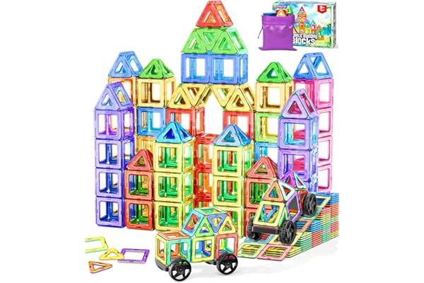 COOLJOYA Bloques Magneticos Construccion Niños, Construcciones Magneticas Bloques de Construcción Magnéticos, Educativo Montessori Juguetes Niños 3 4 5 6 7 8 Años, 50 Piezas Magneticas Niños