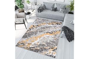 ‎TAPISO TAPISO Maya Teppich Kurzflor Modern Gelb Grau Creme Meliert Streifen Splash Design Verwischt Wohnzimmer Schlafzimmer ÖKOTEX 200 x 300 cm