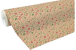 Clairefontaine 211725C - Une Bobine Papier Kraft Brut Recyclé - 50mx70 cm - 70g - Motif : Décorations Noël Rouge/Vert : Boules De Noël, Feuillage - Papier Recyclé, Idéal pour Emballage Cadeaux, DIY