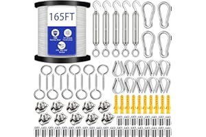GZFTMKOBNS 50M Drahtseil Edelstahl,Stahlseil Kit, Stahlseil mit ösen,Stahlseil Ummantelt, M5 Spannschlösser für Kabeldraht, Spanndraht
