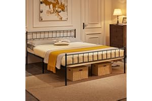 ‎YAHEETECH Yaheetech Metallbett 160 x 200 cm Bettrahmen mit Kopfteil Bettgestell aus Metall Gästebett mit Lattenrost für Schlafzimmer Gästezimmer Schwarz