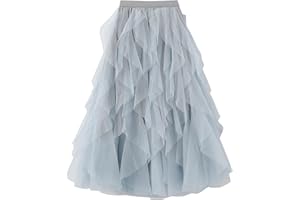 Kimily-UK Gonna in Tulle delle Donne a Vita Elastica Gonne Lunghe a Strati Multi-Layer Porm Gonne plissettate Mesh Tutu Gonne Puffy A-Line Principessa Elegante Vintage Party Maxi Gonne