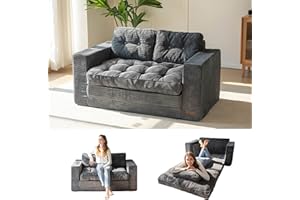MAXYOYO Sofa Bed, Loveseat Sofa Convertable with 2 Pillows, 2 in 1 Comfy Corduroy Sofa 2 Seater, Floor Lounger Pull Out Sleeping Area 101x196CM, 15cm Thincken Foam