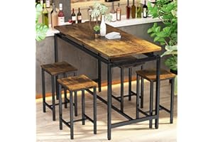 HOOSENG Dining Table and Chairs Set 4, 47.2" Counter Height Breakfast Bar Table and Stools Set, Space Saving Small Kitchen Table and Chairs Set 4 for Breakfast Living Room, Rustic Brown