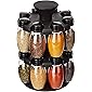 Amazon Brand - Solimo Upright Revolving Plastic Spice Rack, Oval, 16 Pieces,Silver