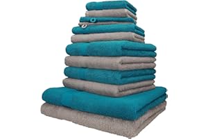 ‎BETZ Betz 12-TLG. Handtuch-Set Palermo 100% Baumwolle 2 Liegetücher 4 Handtücher 2 Gästetücher 2 Seiftücher 2 Waschhandschuhe Farbe Petrol und Stone