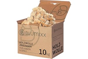 Blumixx Lot de 10 kg d'allume-feu en laine de bois - Environ 1 000 pièces - Allume-feu écologique en bois pur et cire - Certifié FSC - Aide à l'allumage efficace et durable